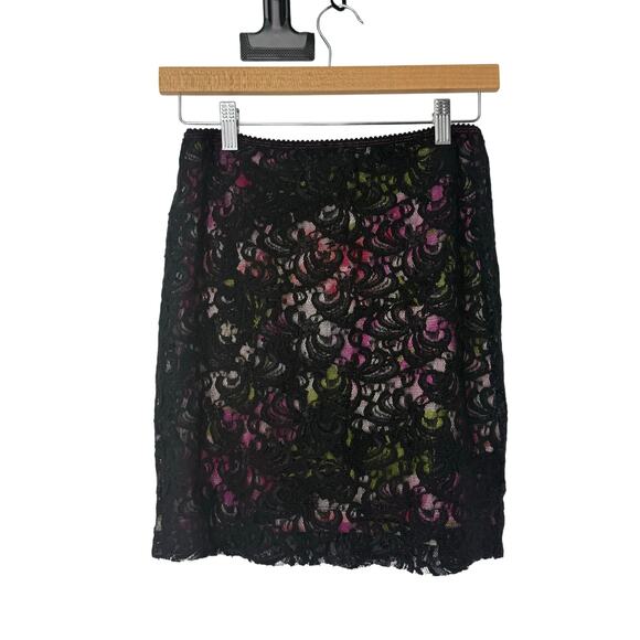 Free People Black Lace Floral Mini Skirt S Coquette Cottagecore Whimsygoth Y2K - Picture 5 of 8